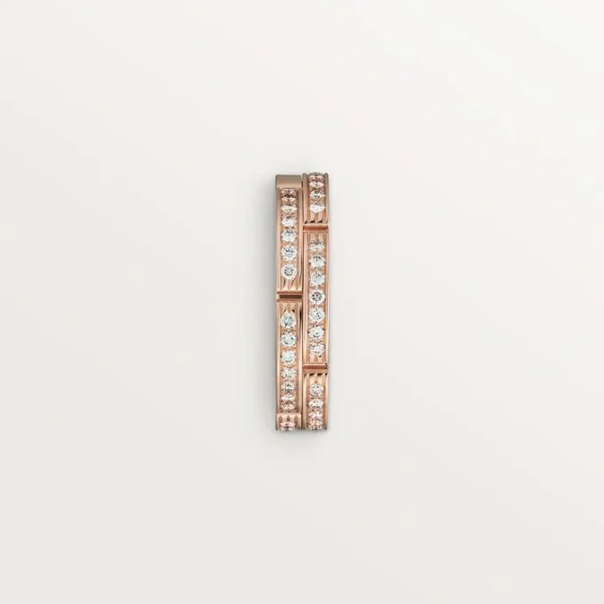 Aliança de casamento fina Maillon Panthere, 2 meias fileiras com pavé de diamantes – Ouro rosa, diamantes – Cartier