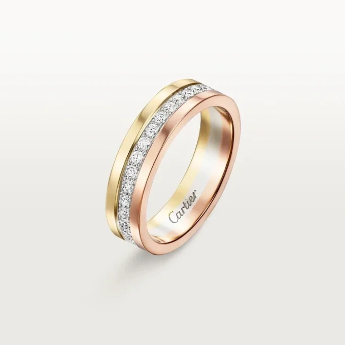 Aliança de casamento Vendome Louis Cartier, 4,8 mm de largura, com pavé