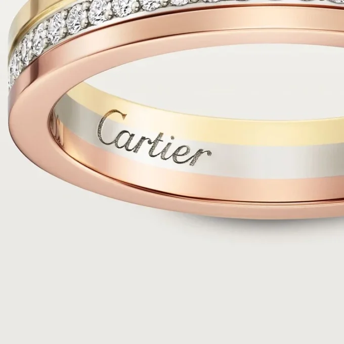 Aliança Trinity – Ouro Branco, Ouro Amarelo, Ouro Rosa, Diamantes – Cartier