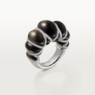 Anel Cartier Libre Tressage, obsidiana, diamantes