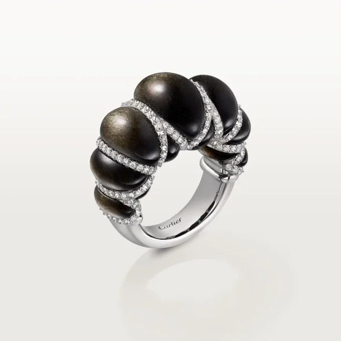 Anel Cartier Libre Tressage, obsidiana, diamantes