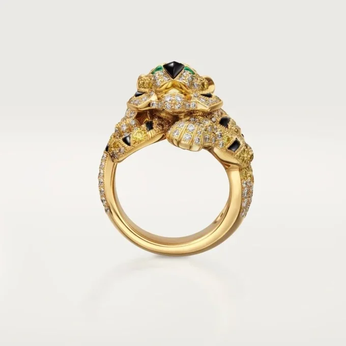 Anel Faune Et Flore De Cartier, diamantes amarelos, laranja e castanhos, pavé