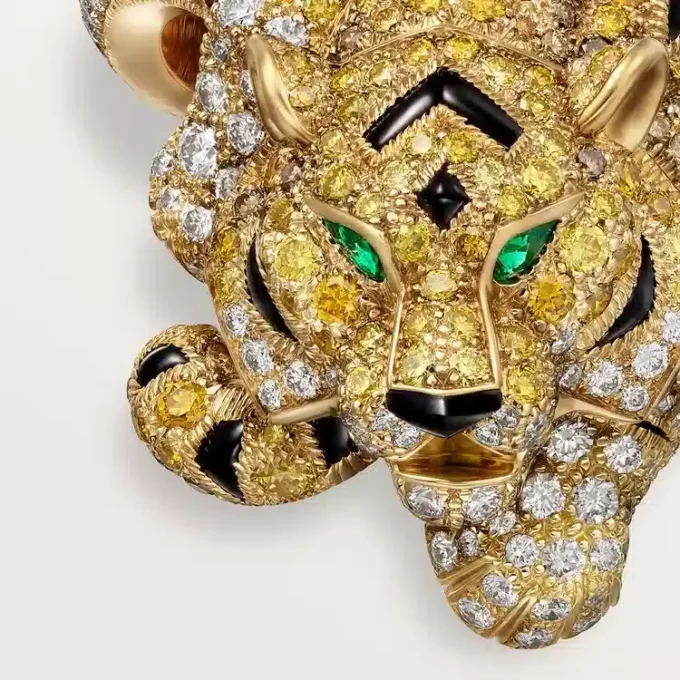 Anel Faune Et Flore De Cartier, diamantes amarelos, laranja e castanhos, pavé