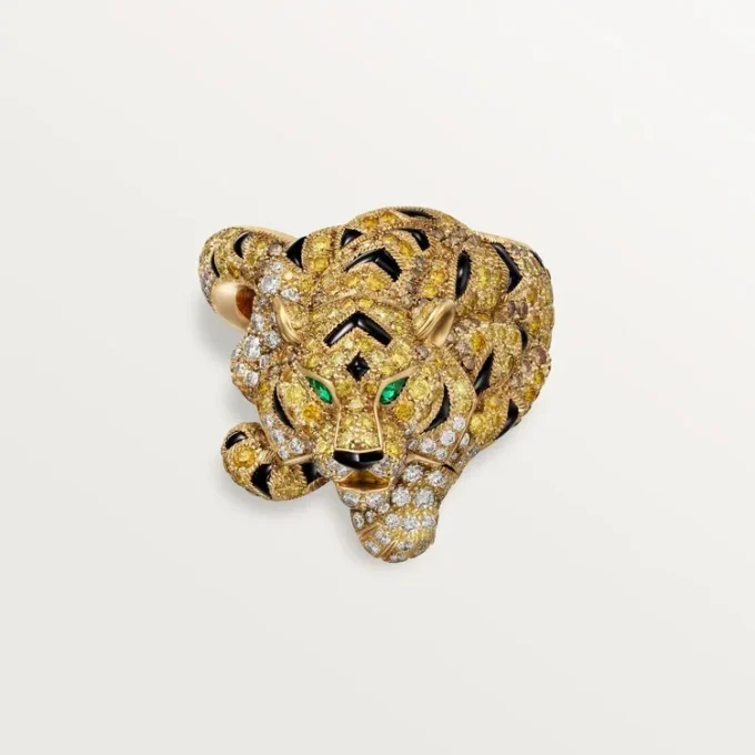 Anel Faune Et Flore De Cartier, diamantes amarelos, laranja e castanhos, pavé