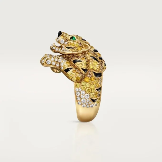 Anel Faune Et Flore De Cartier, diamantes amarelos, laranja e castanhos, pavé