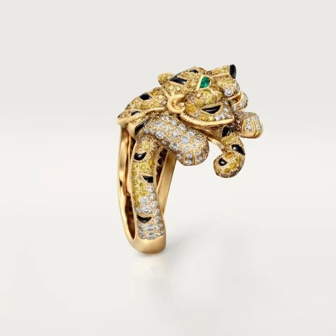 Anel Faune Et Flore De Cartier, diamantes amarelos, laranja e castanhos, pavé