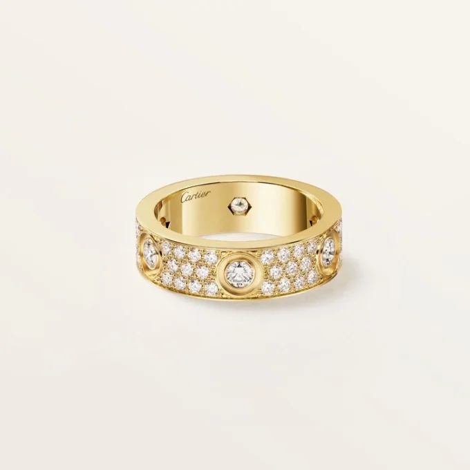 Anel Love, Modelo Clássico, Pavé, 6 Diamantes