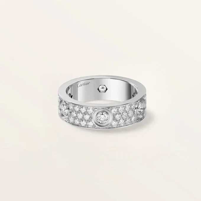 Anel Love, Modelo Clássico, Pavé, 6 Diamantes