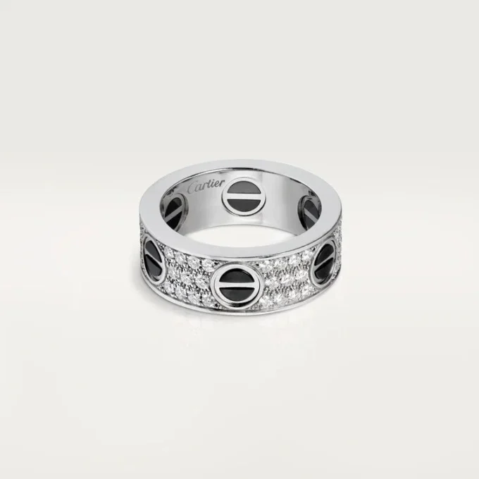 Anel Love, pavé de diamantes, cerâmica – Ouro branco, cerâmica, diamantes – Cartier