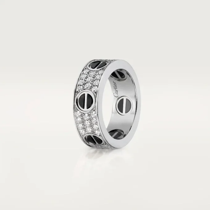 Anel Love, pavé de diamantes, cerâmica – Ouro branco, cerâmica, diamantes – Cartier