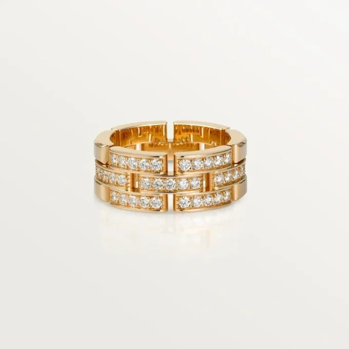 Anel Maillon Panthere, 3 fileiras com meia pavé de diamantes – Ouro rosa, diamantes – Cartier