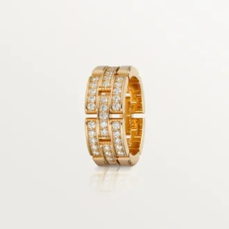 Anel Maillon Panthere, 3 fileiras com meia pavé de diamantes – Ouro rosa, diamantes – Cartier