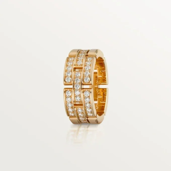 Anel Maillon Panthere, 3 fileiras com meia pavé de diamantes – Ouro rosa, diamantes – Cartier
