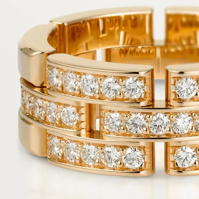 Anel Maillon Panthere, 3 fileiras com meia pavé de diamantes – Ouro rosa, diamantes – Cartier