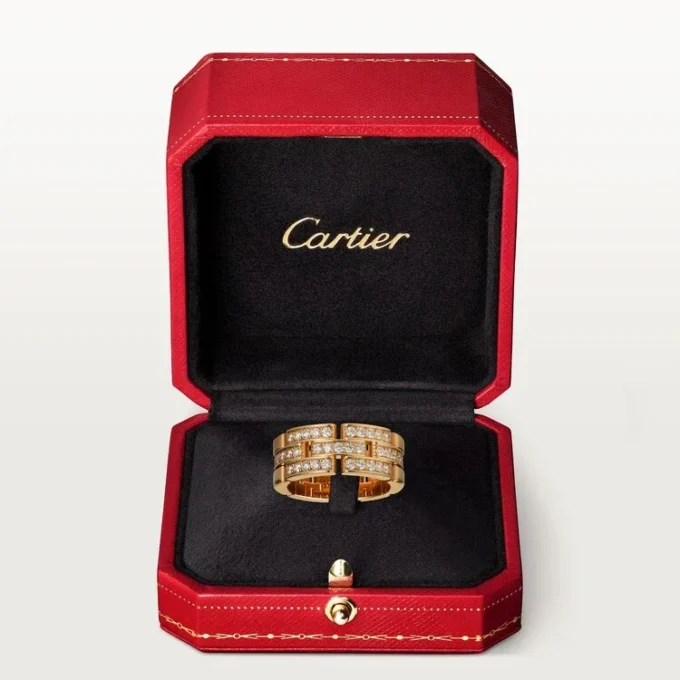 Anel Maillon Panthere, 3 fileiras com meia pavé de diamantes – Ouro rosa, diamantes – Cartier