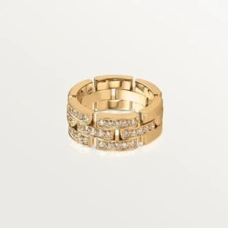 Anel Maillon Panthere, 3 fileiras com meio pavé de diamantes – Ouro amarelo, diamantes – Cartier