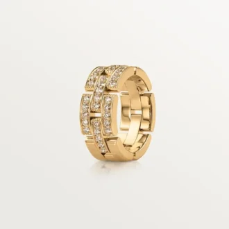 Anel Maillon Panthere, 3 fileiras com meio pavé de diamantes – Ouro amarelo, diamantes – Cartier