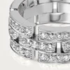 Anel Maillon Panthere, 3 fileiras com meio pavé de diamantes – Ouro branco, diamantes – Cartier