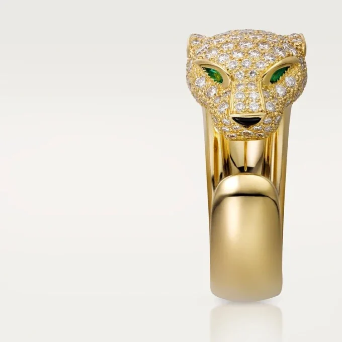 Anel Panthere De Cartier – Ouro Amarelo, Diamantes, Esmeraldas, Ônix – Cartier