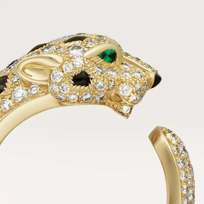 Anel Panthere De Cartier – Ouro Amarelo, Esmeraldas, Ônix, Diamantes – Cartier