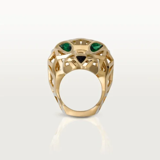 Anel Panthere De Cartier – Ouro Amarelo, Granadas Tsavoritas, Ônix – Cartier