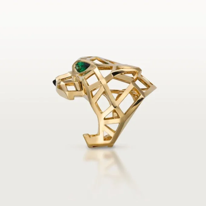 Anel Panthere De Cartier – Ouro Amarelo, Granadas Tsavoritas, Ônix – Cartier