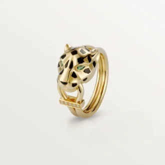 Anel Panthere De Cartier – Ouro amarelo, laca, diamantes, granada tsavorita – Cartier