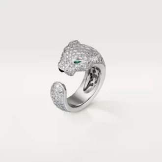 Anel Panthere De Cartier – Ouro Branco, Diamantes, Esmeraldas, Ônix – Cartier