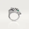 Anel Panthere De Cartier – Ouro Branco, Diamantes, Esmeraldas, Ônix – Cartier