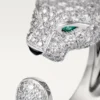 Anel Panthere De Cartier – Ouro Branco, Diamantes, Esmeraldas, Ônix – Cartier