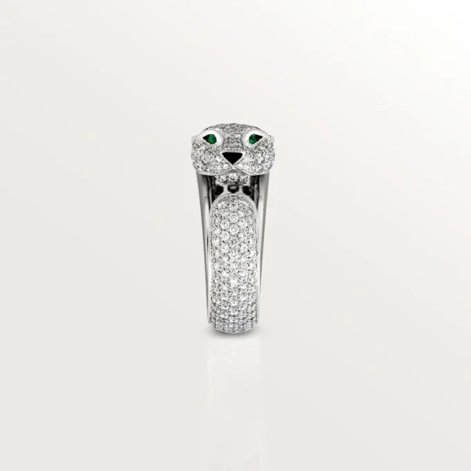 Anel Panthere De Cartier – Ouro Branco, Diamantes, Esmeraldas, Ônix – Cartier