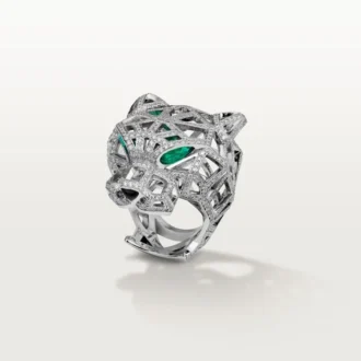 Anel Panthere De Cartier – Ouro Branco, Esmeraldas, Ônix, Diamantes – Cartier