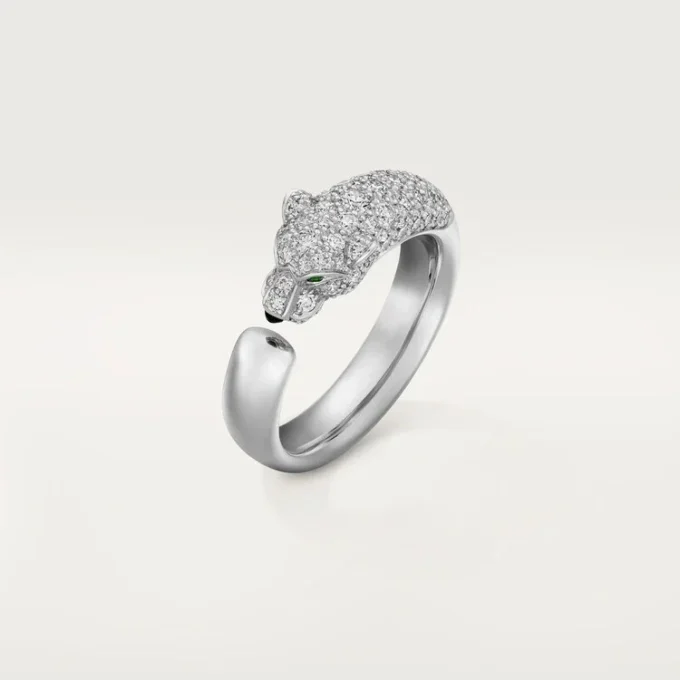 Anel Panthere De Cartier – Ouro Branco, Esmeraldas, Ônix, Diamantes – Cartier