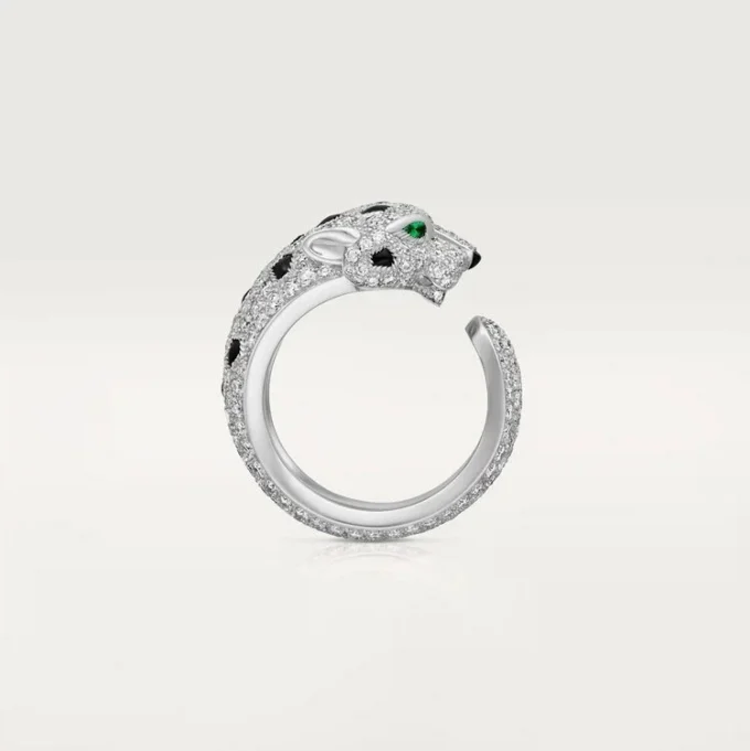 Anel Panthere De Cartier – Ouro Branco, Esmeraldas, Ônix, Diamantes – Cartier