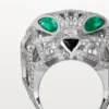 Anel Panthere De Cartier – Ouro Branco, Esmeraldas, Ônix, Diamantes – Cartier