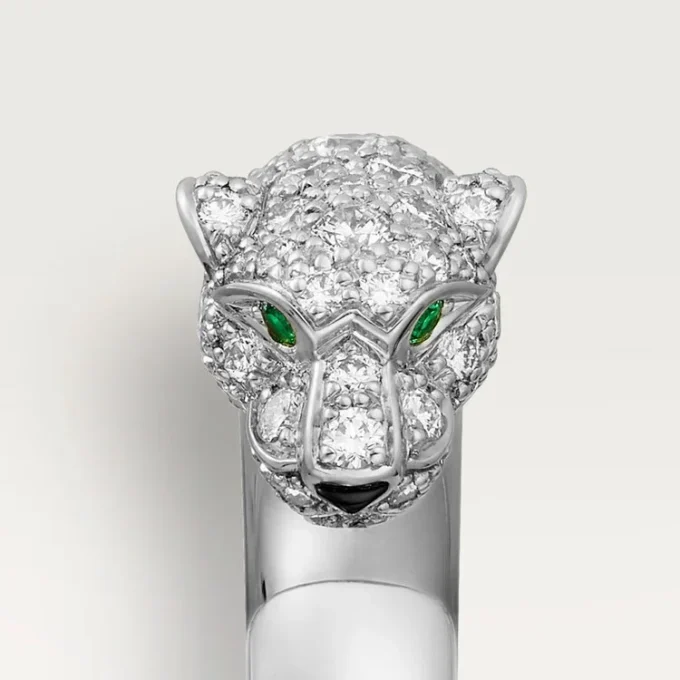 Anel Panthere De Cartier – Ouro Branco, Esmeraldas, Ônix, Diamantes – Cartier