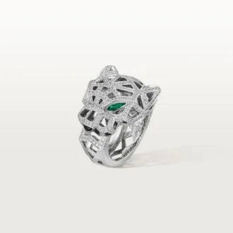Anel Panthere De Cartier – Ouro Branco, Ônix, Esmeraldas, Diamantes – Cartier