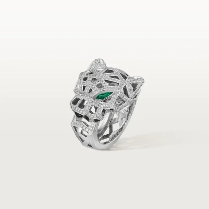 Anel Panthere De Cartier – Ouro Branco, Ônix, Esmeraldas, Diamantes – Cartier