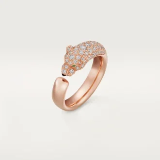 Anel Panthere De Cartier – Ouro rosa, ônix, esmeraldas, diamantes – Cartier