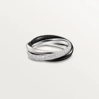 Anel Trinity, Cerâmica, Modelo Pequeno, Meio Pavé