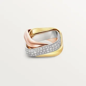 Anel Trinity, em forma de almofada, modelo grande, com meia pavé