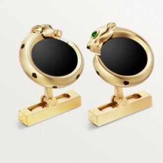 Botões de punho Panthere De Cartier – Ouro amarelo, ônix, tsavoritas e laca preta – Cartier