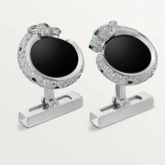 Botões de punho Panthere De Cartier – Ouro branco rodiado, diamantes, esmeraldas, ônix – Cartier