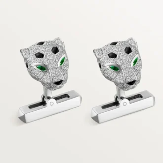 Botões de punho Panthere De Cartier – Ouro branco rodiado, diamantes, esmeraldas, ônix – Cartier