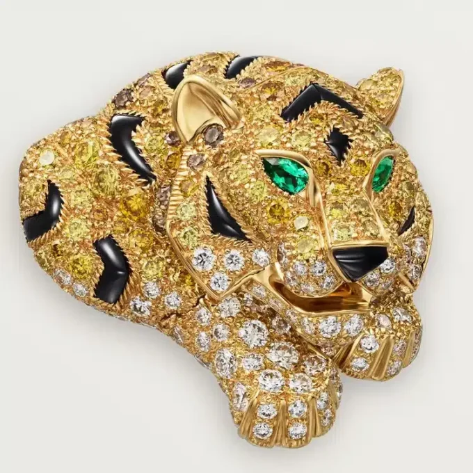 Brincos Faune Et Flore De Cartier, diamantes amarelos, laranja e castanhos, pavé
