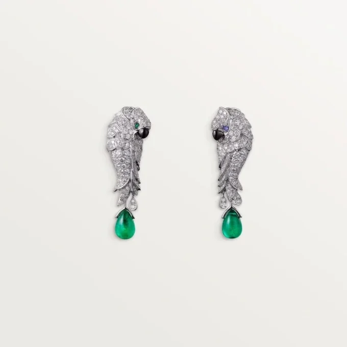 Brincos Faune Et Flore De Cartier, Gotas de Esmeralda, Pavé