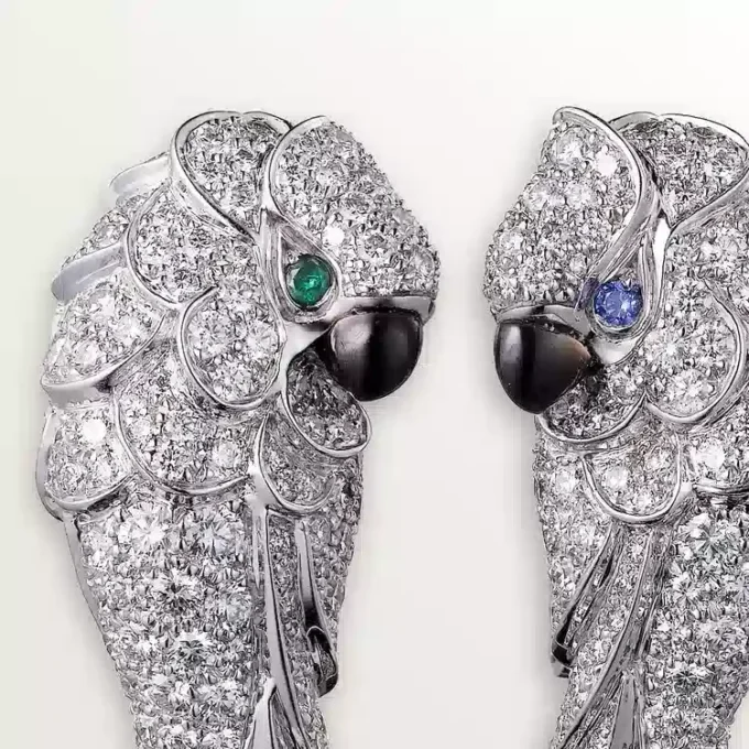 Brincos Faune Et Flore De Cartier, Gotas de Esmeralda, Pavé