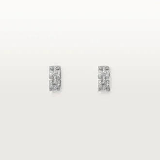 Brincos Maillon Panthere, 3 fileiras com pavé de diamantes – Ouro branco, diamantes – Cartier
