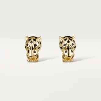 Brincos Panthere De Cartier – Ouro amarelo, laca, diamantes, granadas tsavoritas, ônix – Cartier