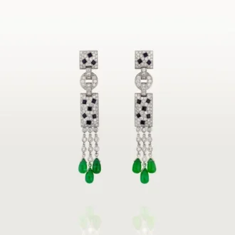 Brincos Panthere De Cartier – Ouro Branco, Esmeraldas, Ônix, Diamantes – Cartier